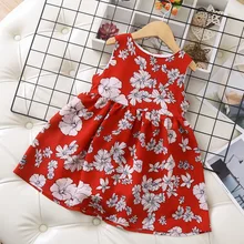 Детское платье; Новинка года; шифоновое платье без рукавов с красным цветком для девочек
