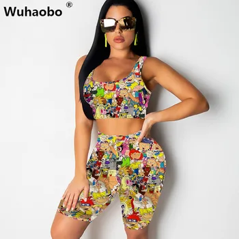 

Wuhaobo Sexy Snake and Leopard Print Two Piece Set Fashion Sleeveless Tank Crop Top With Shorts Women Outfits Bodycon Sport Sets