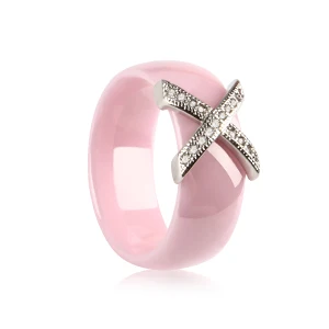 Hot X Крест кольца Синий Розовый керамические здоровые ювелирные изделия для женщин 6 мм Гладкие керамические кольца женский подарок Свадебные ювелирные изделия золото серебро - Цвет основного камня: 8mm Pink Silver
