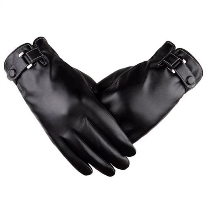 Прямая сделка модные черные мужские зимние водительские перчатки из искусственной кожи с шерстяной подкладкой водонепроницаемые