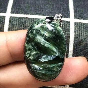 

Genuine Natural Green Seraphinite Beads Pendant For Woman Oval Man Crystal 30x20x8mm Beads Silver Gemstone Fashion Jewelry AAAAA