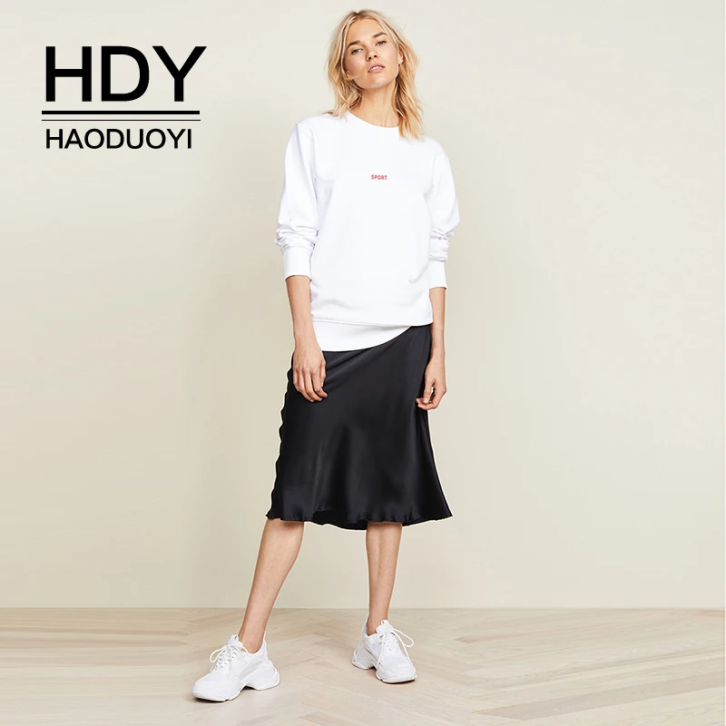 

HDY Haoduoyi Autumn Simple Leisure College Wind Fun Letter Print Loose Personality Round Collar Long Sleeve Sweatershirts