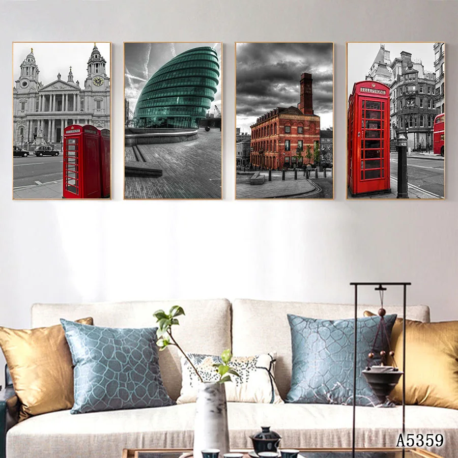 

Abstract Oil Painting Print on Canvas 4pcs Paris Tower London Booth Bus View Canvas Art Printing Wall Art Picture for Home Decor