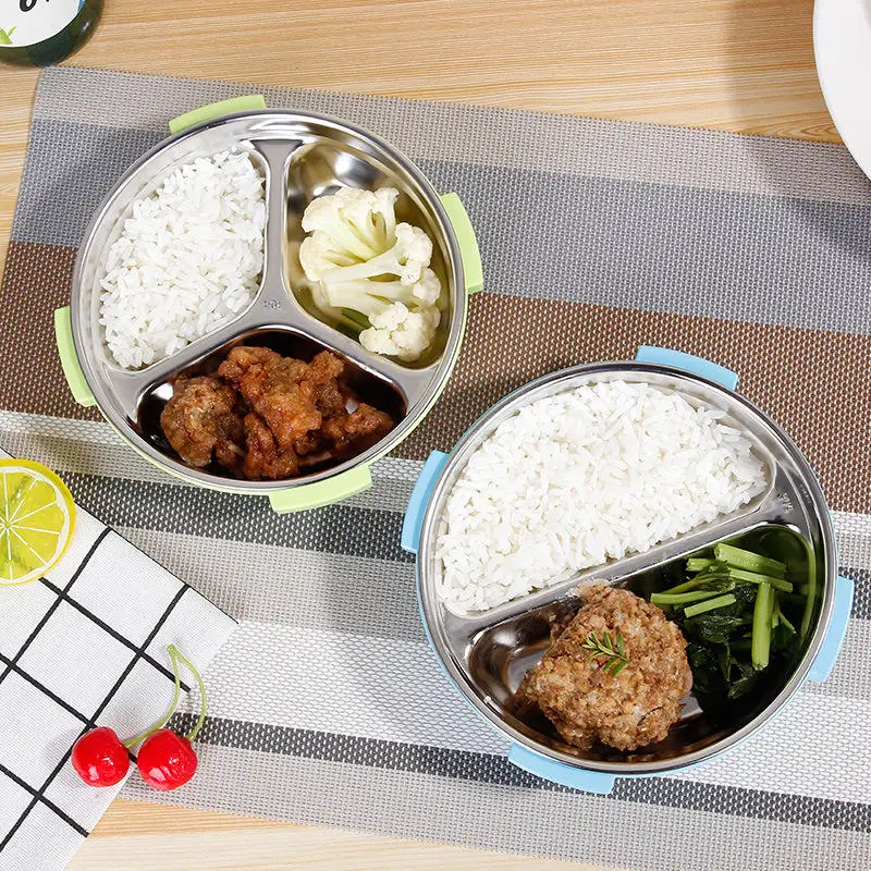

1Pcs Round Three-Grid Lunch Box Compartment Tableware Dinnerware Portable Student Storage H