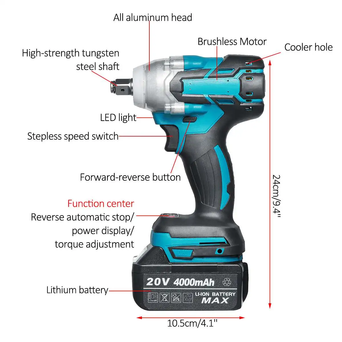20V Brushless Electric Impact Wrench 520N.m Rechargeable 1/2 Socket Cordless Wrench Screwdriver Power Tools for Makita Battery