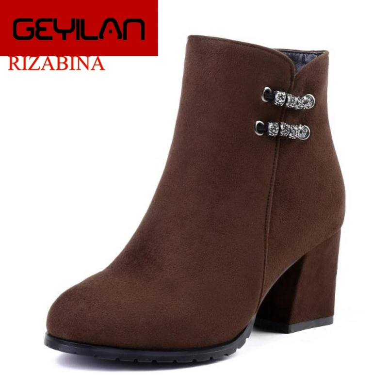 

Size 31-43 Women Ankle Boots Zipper Warm Fur Shoes Woman Metal High Heels Boots Round Toe Fashion Winter Footwear