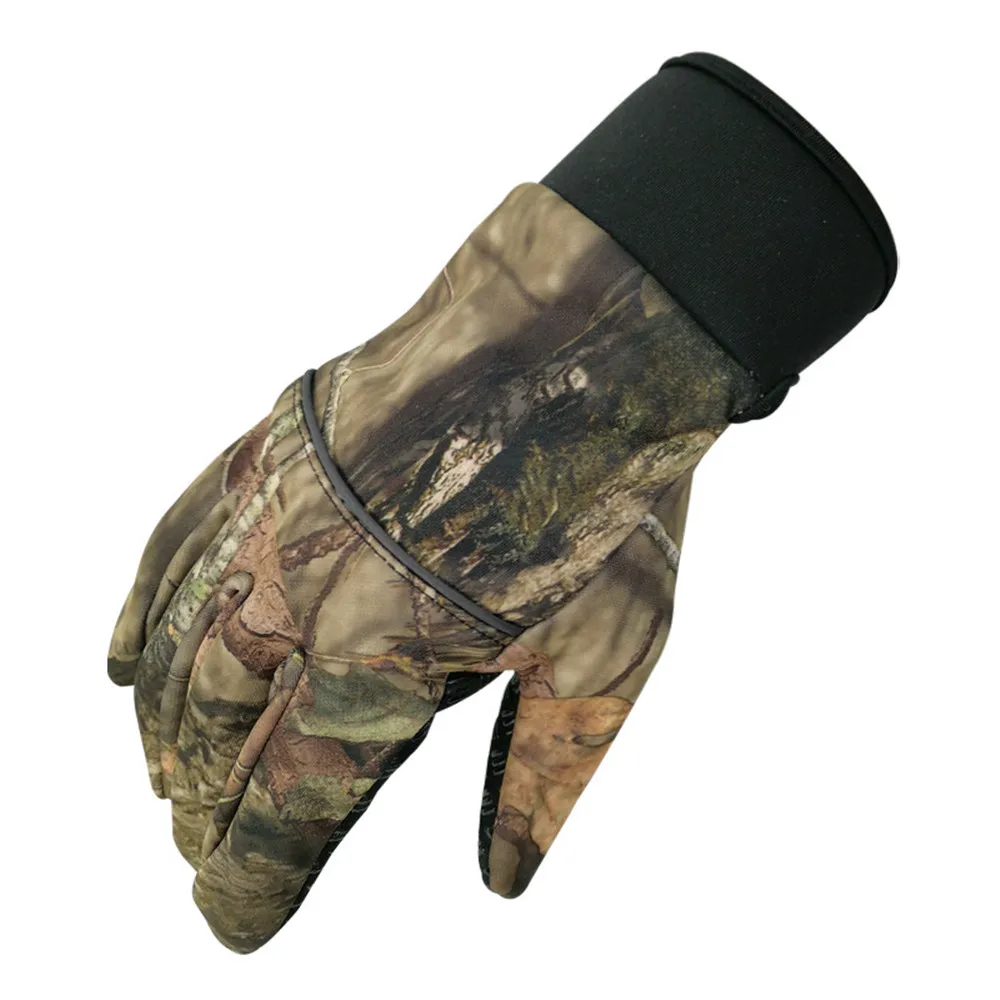 Autumn Winter Tree Bionic Camouflage Hunting Fishing Gloves Two Fingers Off Anti-Slip Riding Gloves Unisex Camo Full Mitten