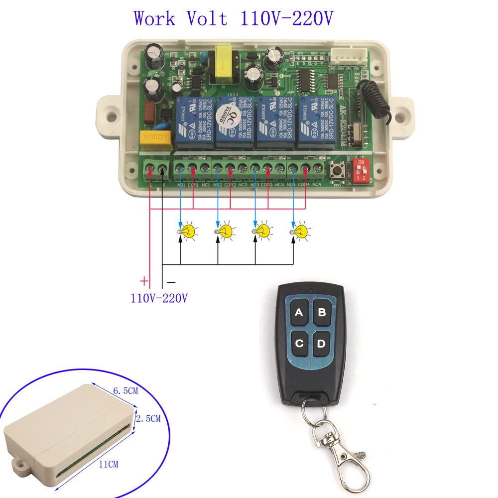 1X Remote Control Умный дом AC 110V 220V 4CH 4 CH беспроводной пульт дистанционного управления светодиодный выключатель лампы реле выход радио приемник модуль передатчик - Цвет: 1X Remote Control