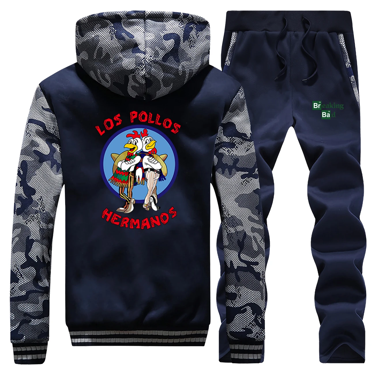 

Breaking Bad Hoodies Pants Set Men LOS POLLOS Hermanos Tracksuit Coats Suit Winter Thick Fleece Camo Chicken Brothers Jackets