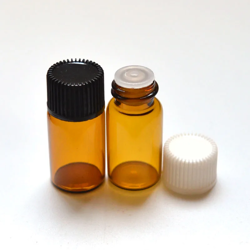 100pcs Small 3ml Amber Glass Essential Oil Bottle with Orifice Reducer Screw Cap Sample Vials | Красота и здоровье