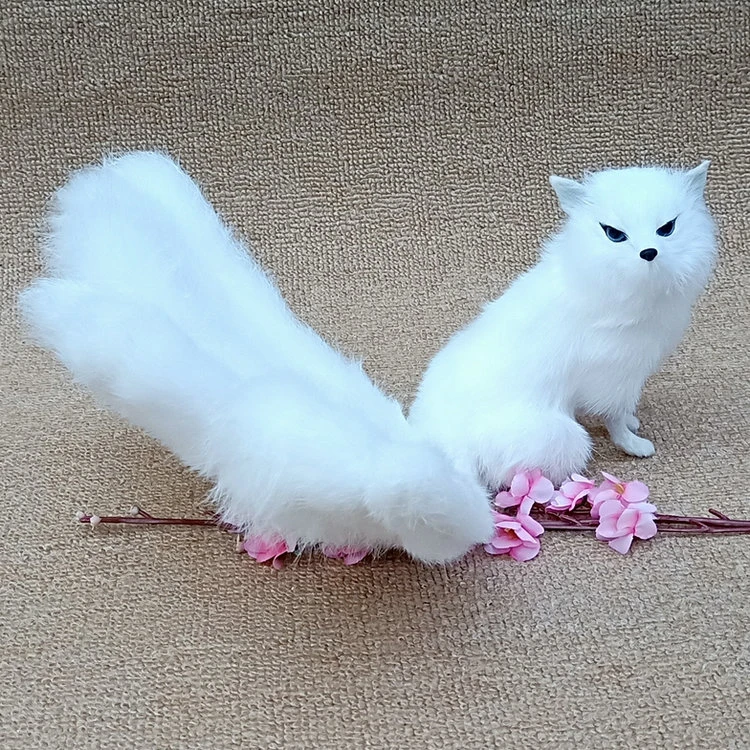 real life nine-tails fox model plastic&furs white fox doll gift 30x18cm