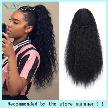 

Nayoo Long Afro Kinky Curly 22 Inch Synthetic Hair Corn FakePiece For Women Drawstring Ponytail Extension Brown High Temperature