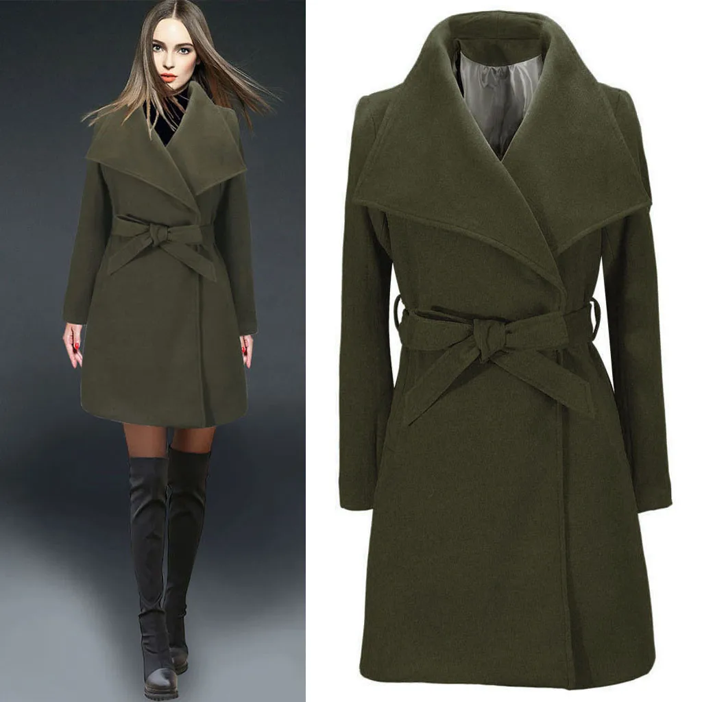 Winter Coat Women Long Coats Warm Wool Coat Lapel Trench Jacket Cardigan Overcoat Long Slim Overcoat Lady Female пальто женское