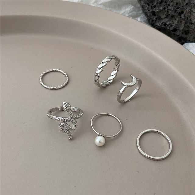 Silver Plated Angel Wings Ring for Womens Gothic Punk Steampunk Heart Butterfly Skull Ring Sets Party Jewelry 2021