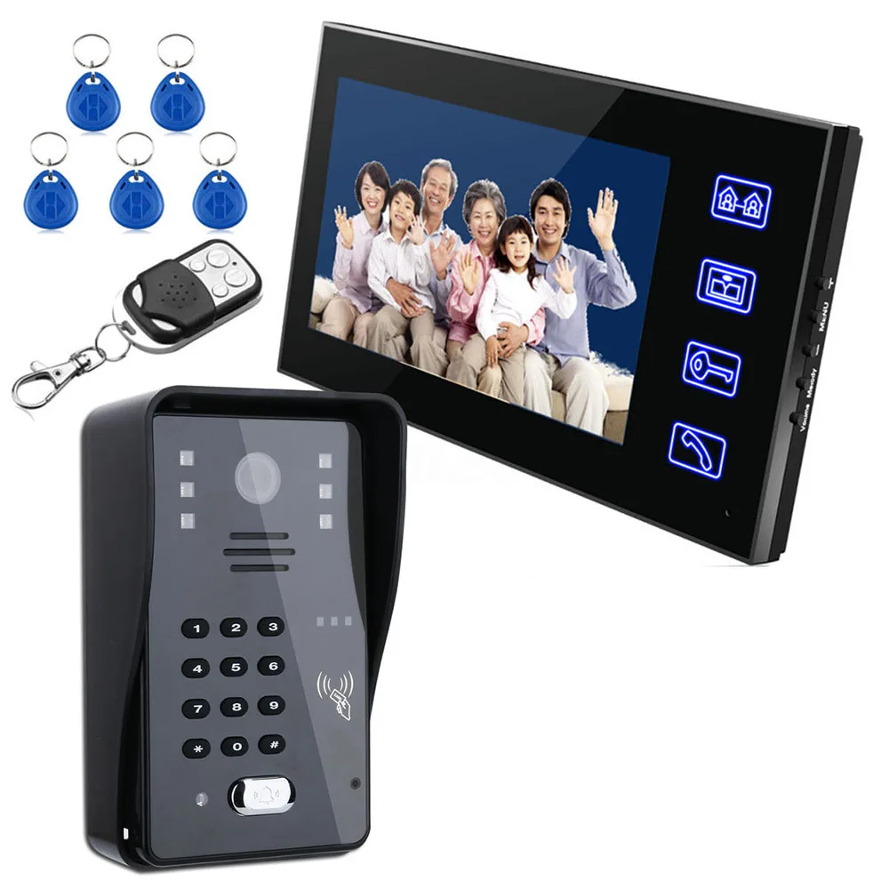 Videoportero de 7 pulgadas para puerta, sistema de IR-CUT inalámbrico con contraseña RFID, Control de acceso remoto, 1000TV