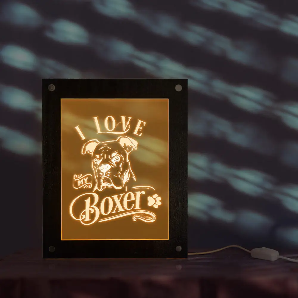 I Love My Boxer декоративное освещение Ночная лампа фоторамка боксер ПЭТ щенок сувенир для любителя собак настольная световая рамка успокаивающий ночник