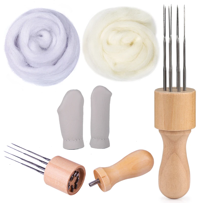 

KAOBUY Wool Felt Kit Felting Needle with Eight Needles Tool Wool Felt Stitch Punch with 2 Colors Felting Fabric Materials
