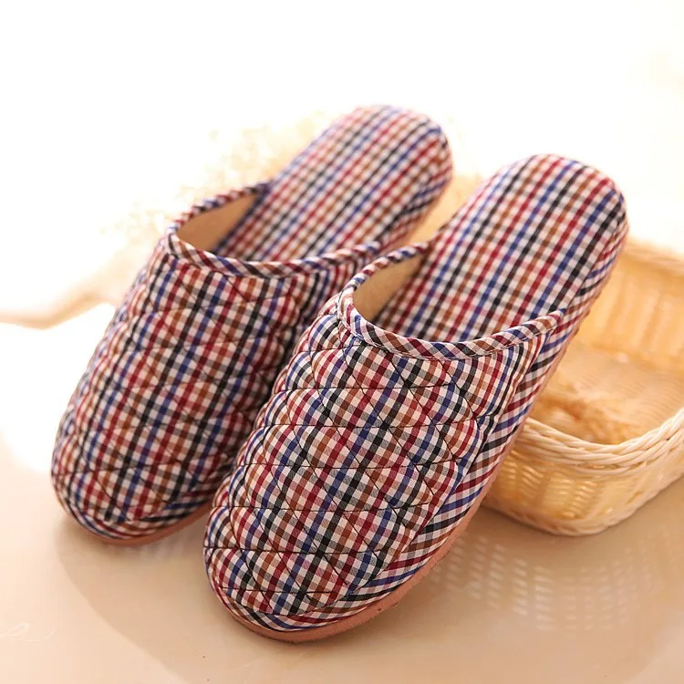 

Indoor Cotton Slippers New Style Plaid Home Fabric Slipper Men And Women Anti-slip Floor Slippers Couples Household Cotton-padde