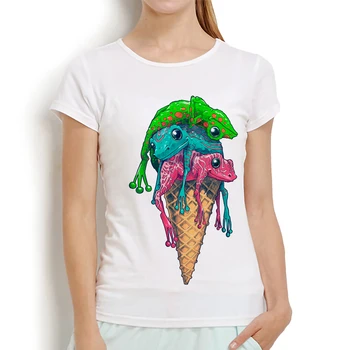 

Cute Chameleon Ice Cream Fun T-Shirt Women New White Casual Viper Girl Kawaii T-Shirt