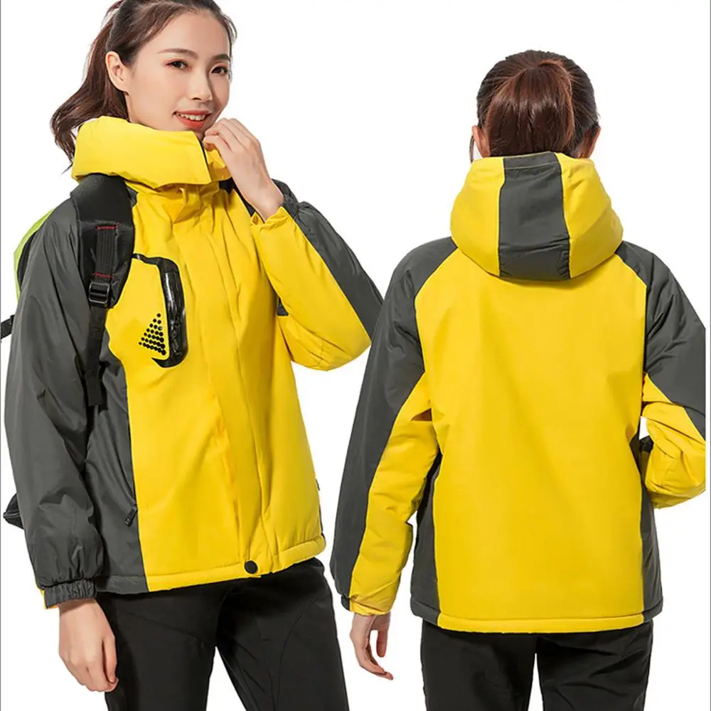 

Plus velvet thick men and women winter clothes outdoor windproof waterproof hooded long-sleeved jacket winter new products