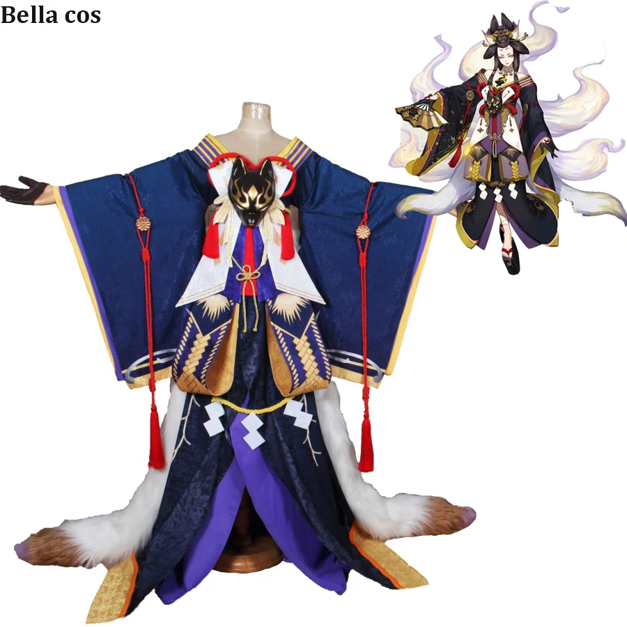 Индивидуальный размер SSR Onmyoji tamamo no Mae голубой костюм для косплея кимоно платье