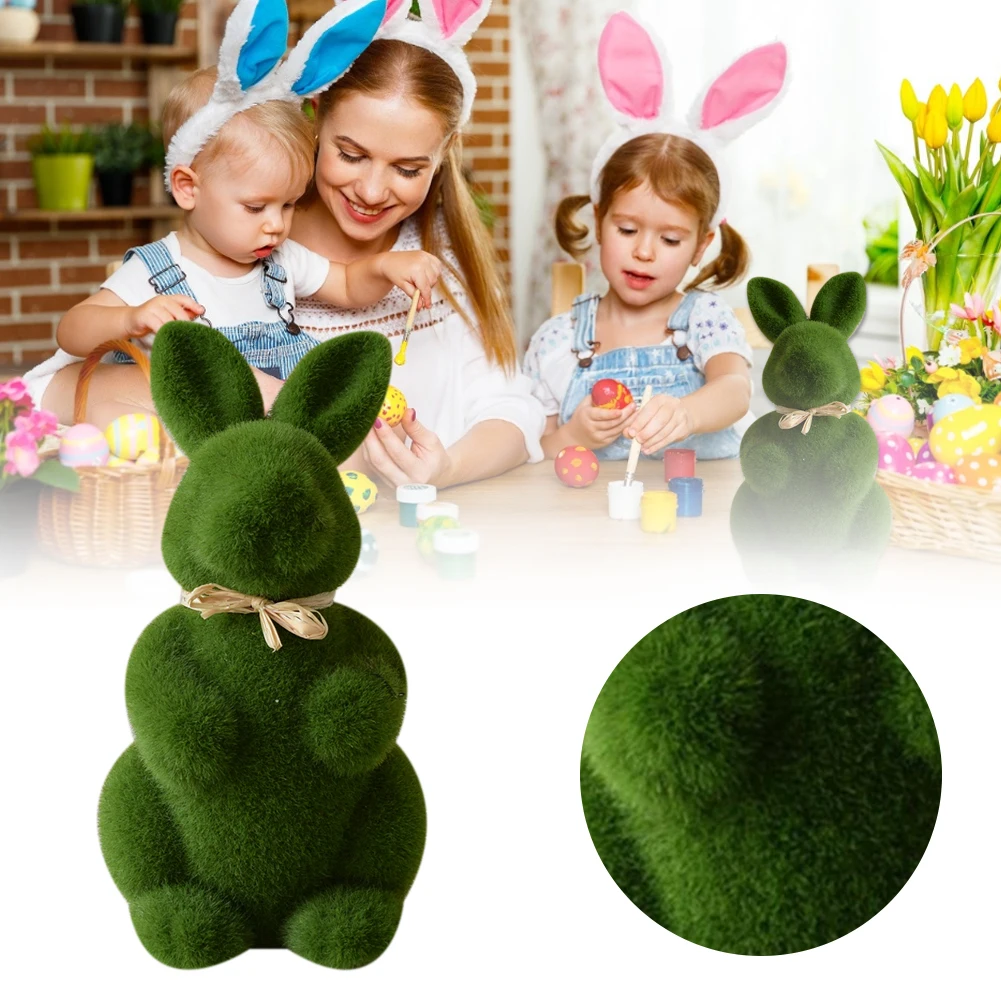 AUOCATTAIL - Lot De 4 Figurines Lapins De Pâques En Mousse Floquée Verte (8x6 Cm) Déco De Table