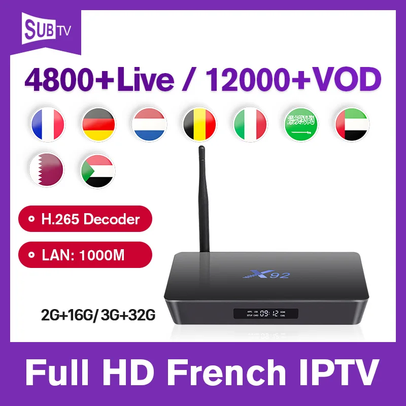 

X92 4K SUBTV IPTV Arabic France German IP TV Android 7.1 BT4.0 Dual-Band WIFI IPTV French Spain Belgium IPTV Subscription