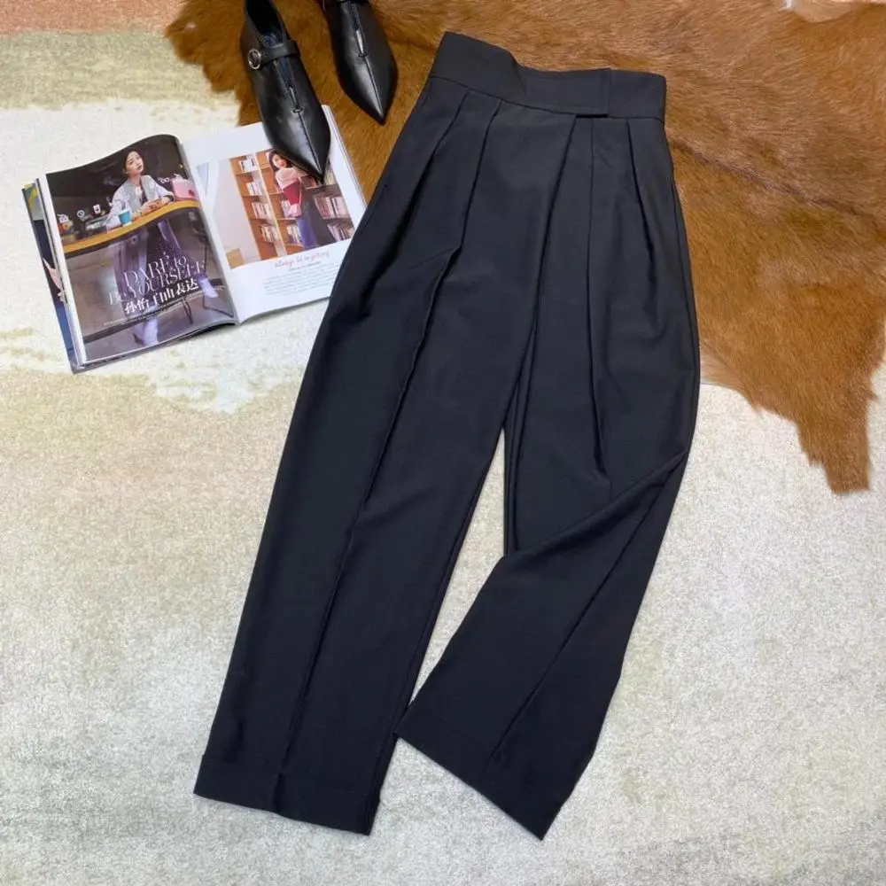 

2019 autumn new women's fashion casual Velcro high waist tapered wide leg pants 0907