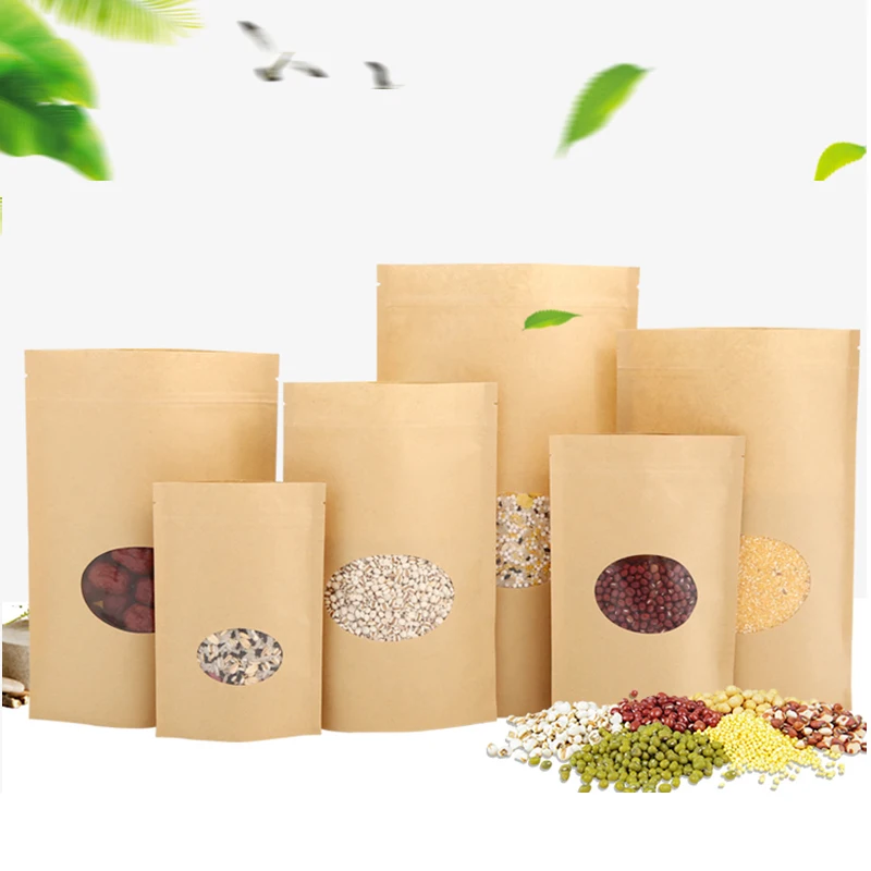 &quotПрозрачное круглое окно Крафт бумага для хранения Мешок Стоящая упаковка