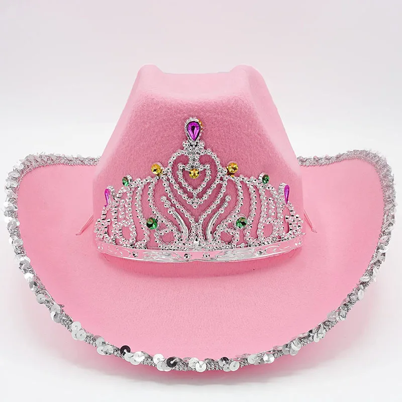 Froiny Western Style Cowboy Hat Pink Women Crown Headdress Cap Holiday Clothing Party Hat Pink a 58 