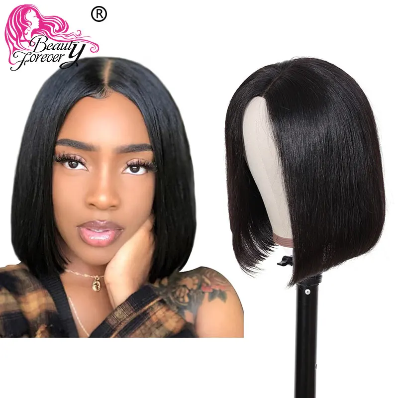 

Beauty Forever 13*4/6 Remy Brazilian Straight Hair Bob Lace Front Wigs Middle Part with Preplucked Natural Hairline 130% 150%