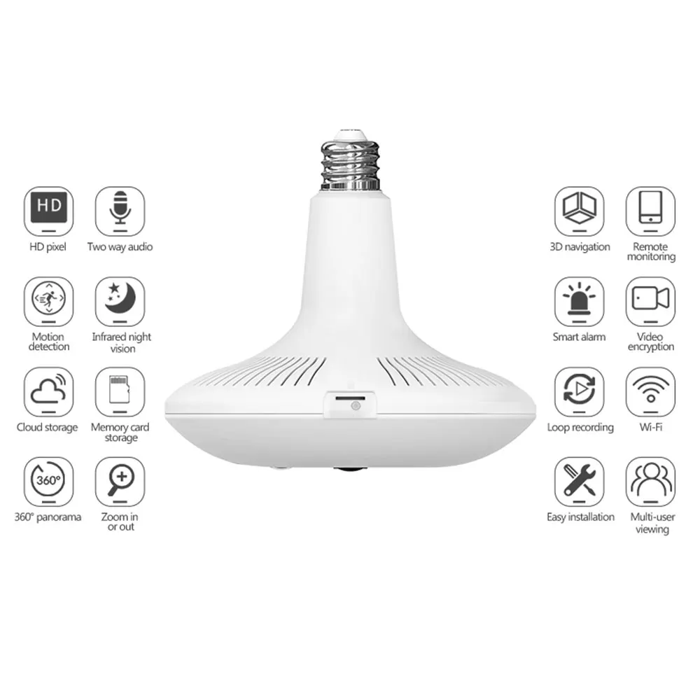 

360 Video Camera Home Light Bulb Wifi IP Camera PIR Motion Detection IR Night Vision 360 Panoramic Fisheye Lamp Camera