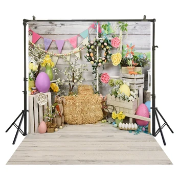 

photography colorful flower eggs decoration backdrops wooden wall floor photography Easter Day photoshoot backdrops W-3832