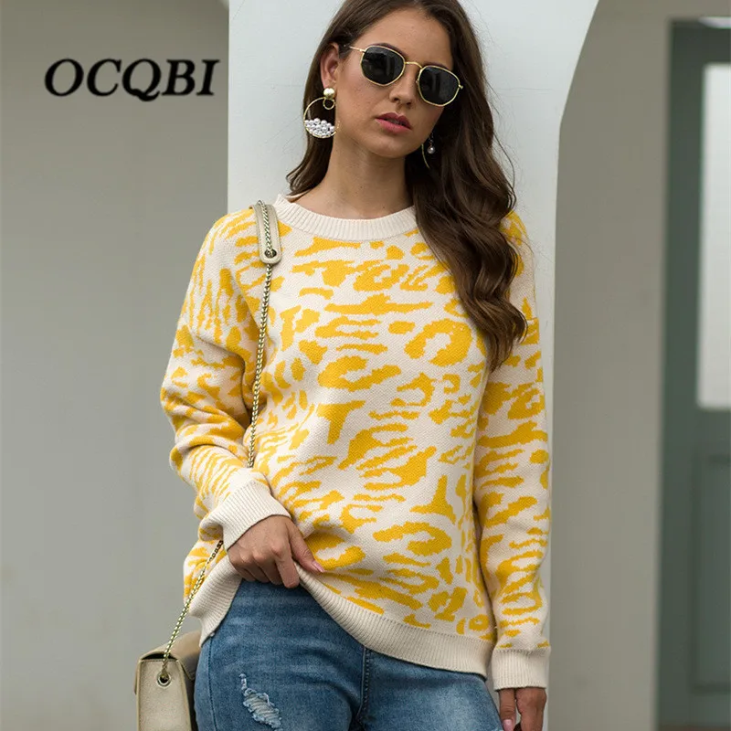 

Plus Size Womens Sweaters Fashion 2019 Winter Leopard Casual Korean Style Women Knitted Sweater Pullover