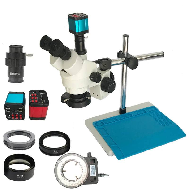 

21MP HDMI USB industrial Video Microscope Camera 3.5X-90X Trinocular stereo zoom Led lights for jewelry phone PCB Repair tools