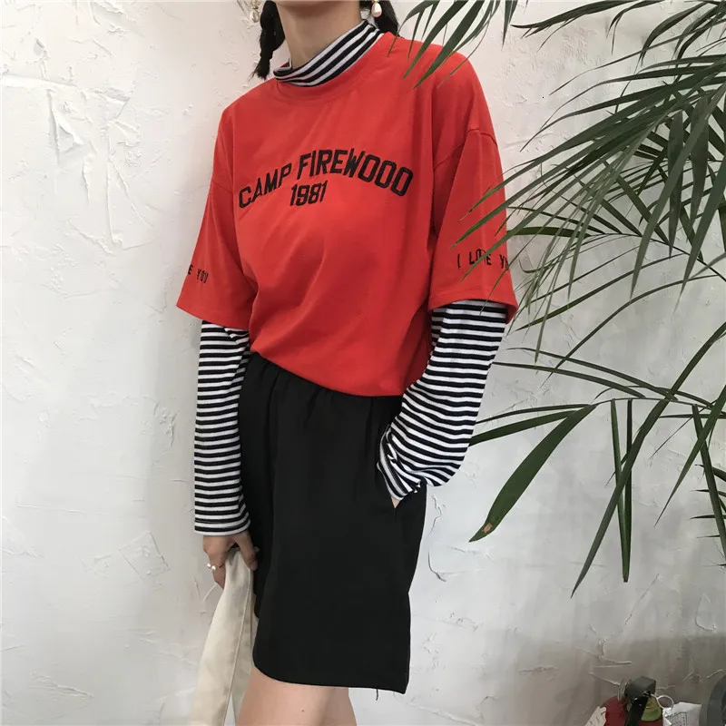 Women's T-shirts Tunic Kawaii Ladies Vintages Triped Long Sleeve T-shirt Female Ulzzang Harajuku Tee For Women Casual Top