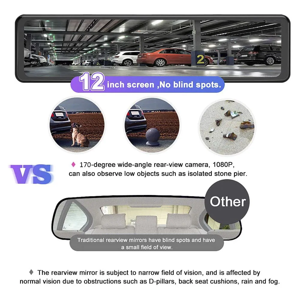 HGDO 12'' 4K Car DVR Camera Sony IMX415 Rear View Mirror FHD 1080P Rear Camera Dash Cam Registrar Video Recorder Parking Monitor car dash cam