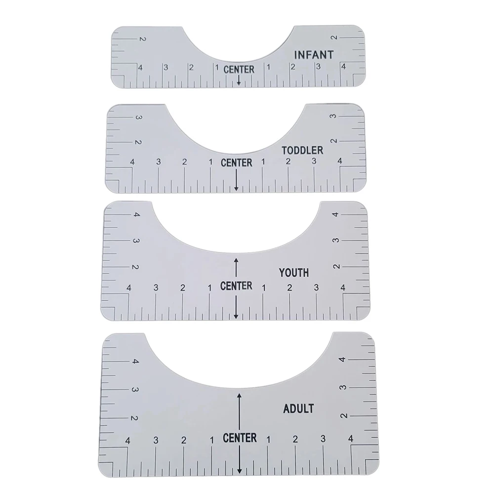 Regla de alineación de camisetas para guía, diseño de camiseta, reglas de moda con tabla de tamaños, plantilla de dibujo de bricolaje, herramienta de dibujo artesanal, 4 Uds.