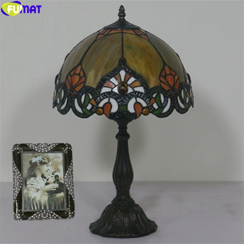 FUMAT Tiffany Style Desk Lamp Stained Glass Chili Gemstone Table Light Orang Color Lampshade Alloy Frame Base Handcraft Home Decro 2