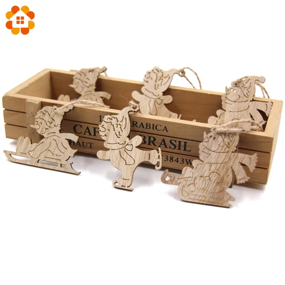 

6PCS Multi \Styles Christmas Wooden Pendants Ornaments Hanging Gifts Christmas Tree Ornaments Decorations Wood Craft Kids Toys