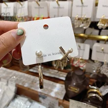 ZG 925 Стерлинговое Серебро Needle новые женские золотые серьги металлические жемчужные серьги-гвоздики элегантные ювелирные изделия с неправильным крестом Oorbellen подарок