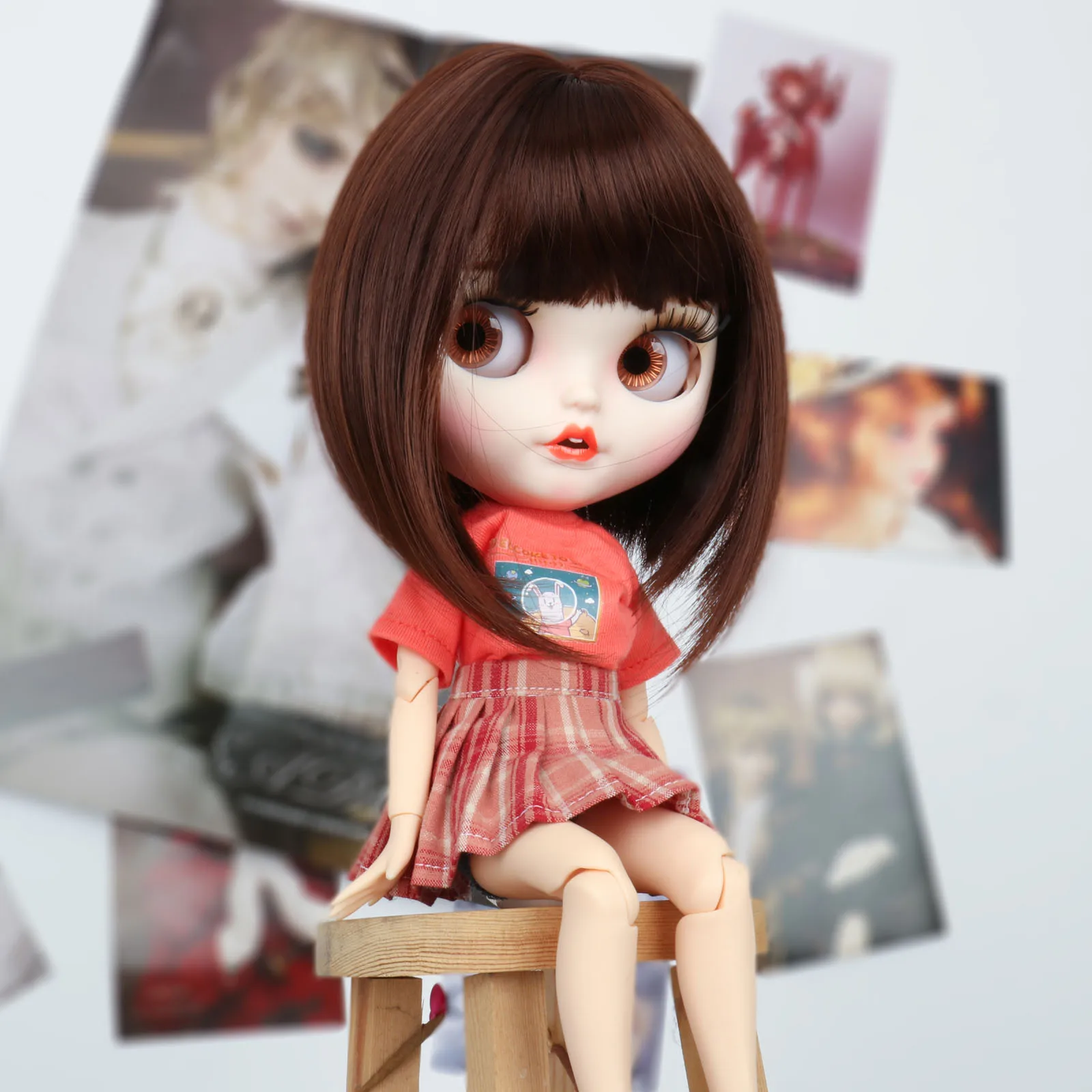

Cute Short Straight Wig With Bangs For Fit For Head Circumference 9-10 Inch Blythe Doll Accessory Diy Milk Silk Soft Fibre Hair