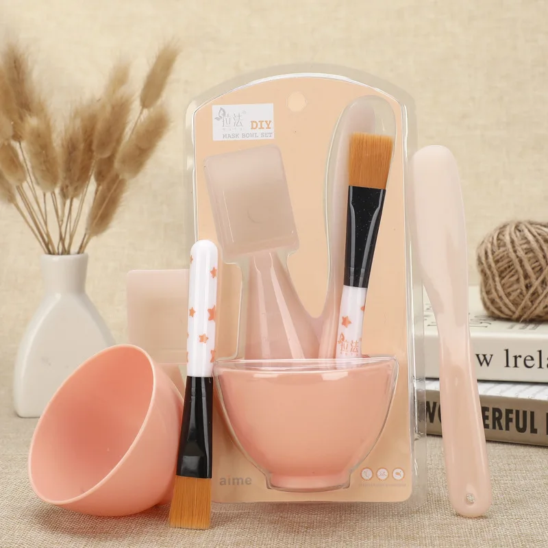 

New Listing High Quality Silica Gel Net Red Mask Tool Multi-function Mask bowl Measuring cup The Stirring rod Mask Brush 4 Pcs