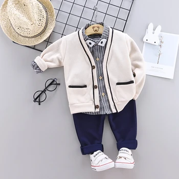 

3PCS Infant Boys Clothes Outfits Cardigan Coat + Shirt +Jeans Kids Clothes Costume Toddler Boys Sets