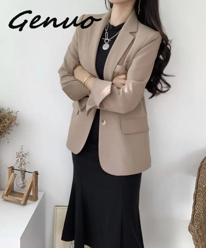 

2019 Solid Long Style Pink Women Jacket And Blazer Spring Female Notched Collar Single Button Chic Ladies Blazers Suit Feminino