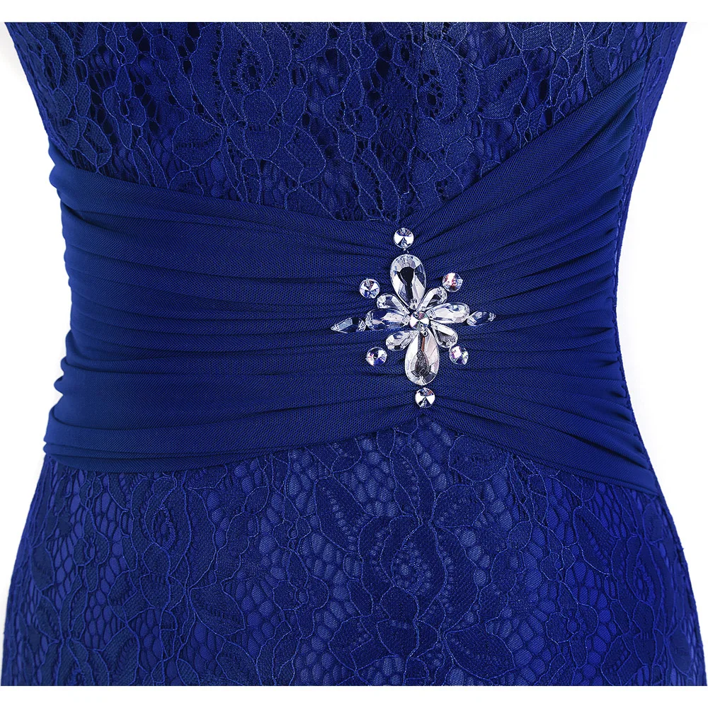 Angel-Fashion женское кружевное вечернее платье, прозрачное Плиссированное вечернее платье с бисером, Королевский синий цвет 418