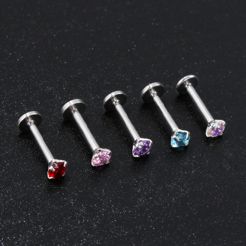 1PC Zircon Ear Stud Lip Ring Cartilage Tragus Helix Piercing Earring Multicolor Prevent Allergy Crystal Body Jewelry Accessories