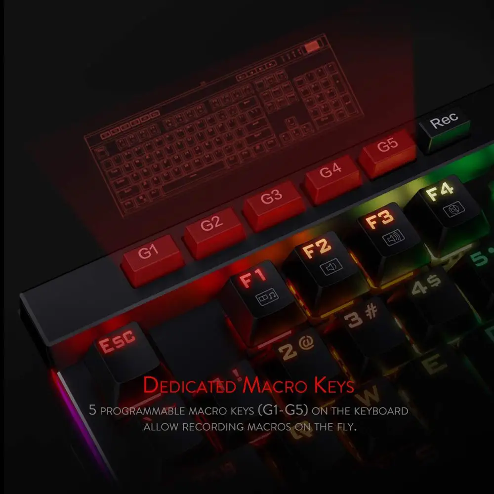 Redragon K580-PRO RGB Механическая игровая клавиатура RGB светодиодный подсветка 104 клавиши антиприкольные макроклавиши с оптическими синими переключателями