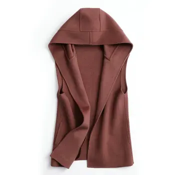 

2020new Autumn Winter hooded fur vest women pocket elegant sleeveless jacket waistcoat ladies gilet High quality Hand made