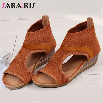 

SARAIRIS Retro Confortable Female Summer Sandals Round Toe Cover Heel Sandals Women High Wedges Casual Shoes Woman
